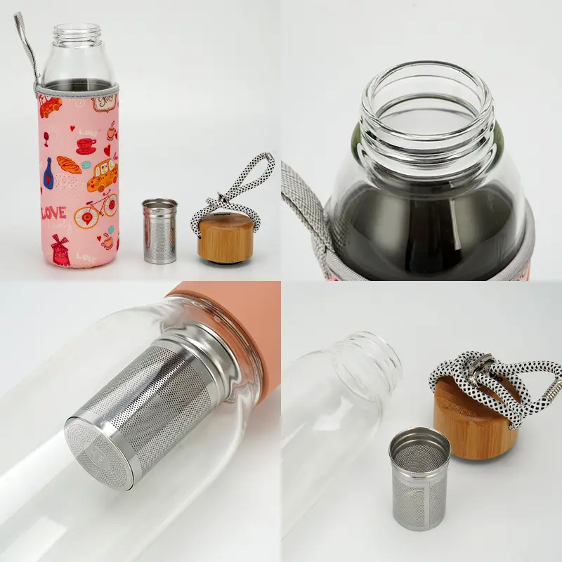 Features of Golmate 640ml Bamboo Lid Glass Water Bottle with Tea Infuser