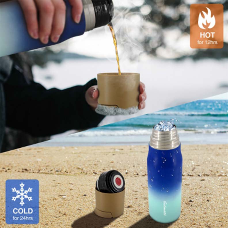 Custom 1L Large Capacity Thermos with 2 Cups Glass Lined Flask for Hiking -  Golmate Enterprise Ltd