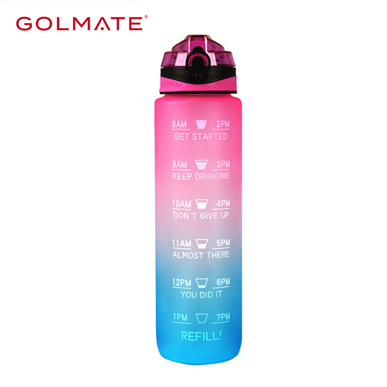 Motivational Water Bottle with Time Marker & Straw - BPA Free