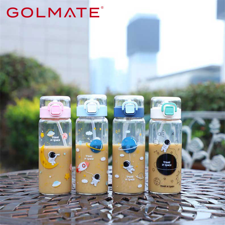 Golmate Borosilicate Cute Pop-up Straw Bottle