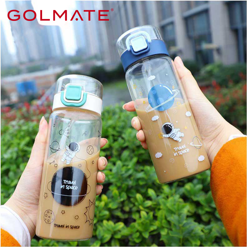Delicate Glass Water Bottles Straw Cups with Stickers Cute Glass