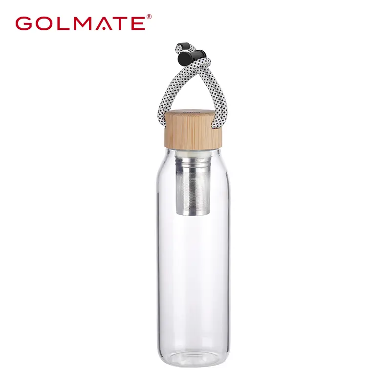 Glass Water Bottle with Tea Infuser and Bamboo Lid
