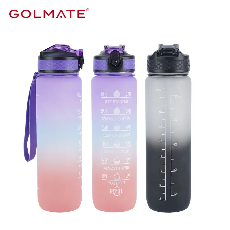 32OZ BPA Free Plastics Motivational Water Bottle With Time Marker